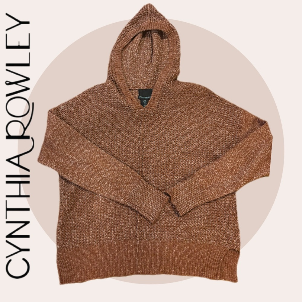 Cynthia Rowley Metallic Waffle Knit Hoodie Sweater | M - Picture 7 of 13